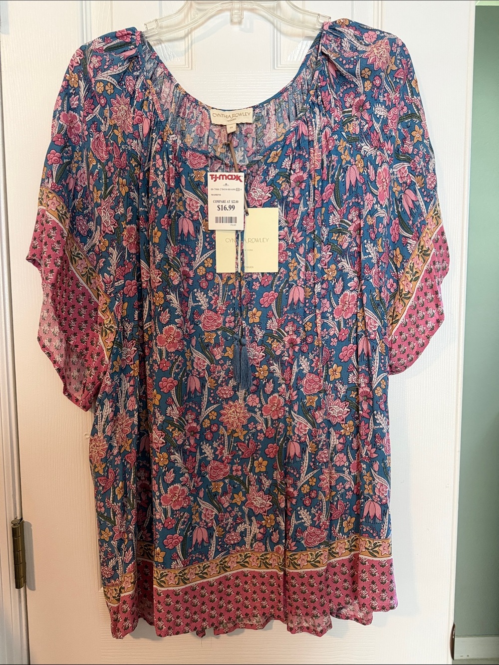 Cynthia Rowley Blue Floral Tunic with Pink Border
